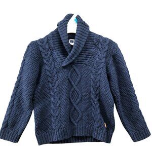 Janie and Jack Boys 2T Shawl Collar Sweater Fisherman Navy Blue Wool Blend Cable